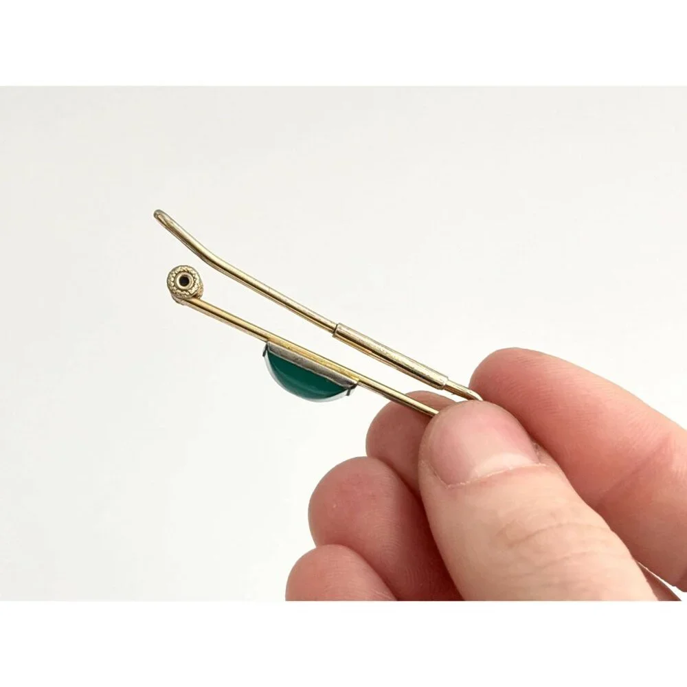 Swank Signed Faux Green Stone Gold Toned Vintage Men's Tie Bar | Tie Clip